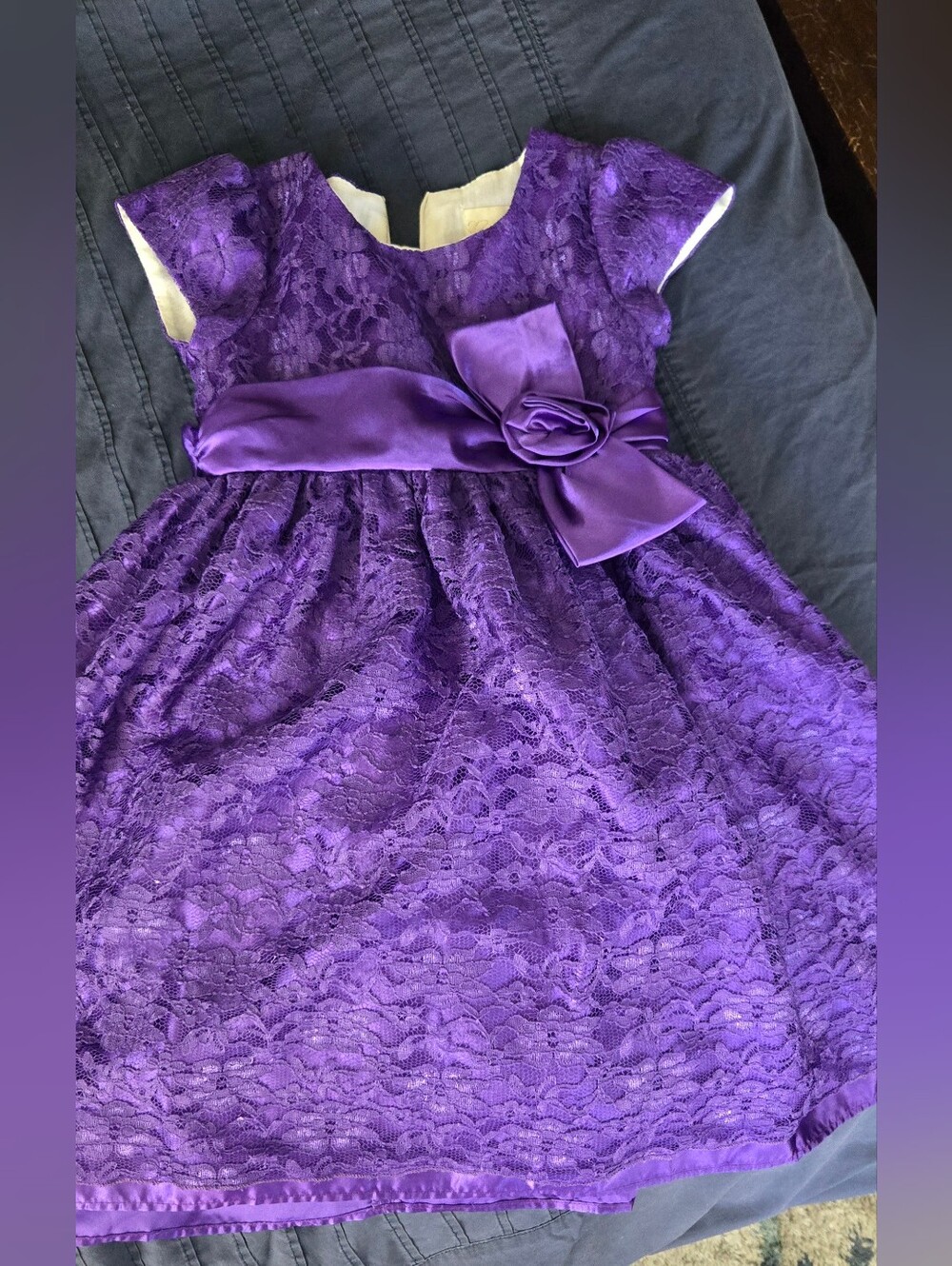 Purple Lace Girl Dress with Satin Bow